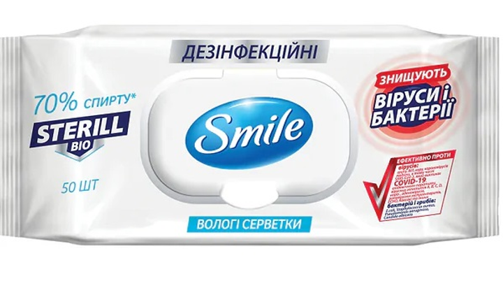 Дезінфекційний засіб "SMILE вологі серветки дезінфекційні Sterill Bio" з клапаном, 50 шт, 41304650