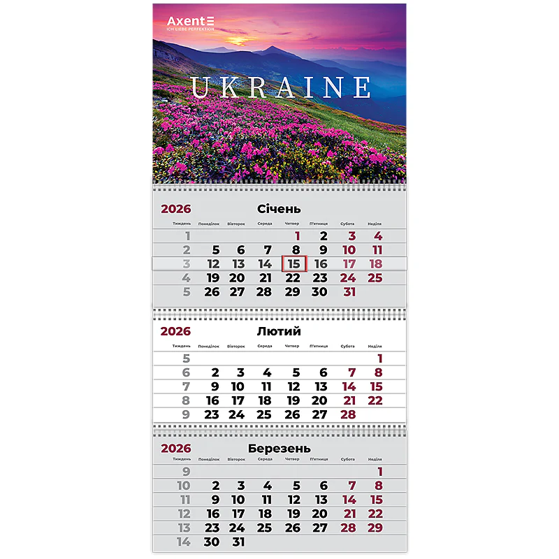 Календар настінний квартальний 2026 р.,3 пр. UA 2, 8803-26-20-A
