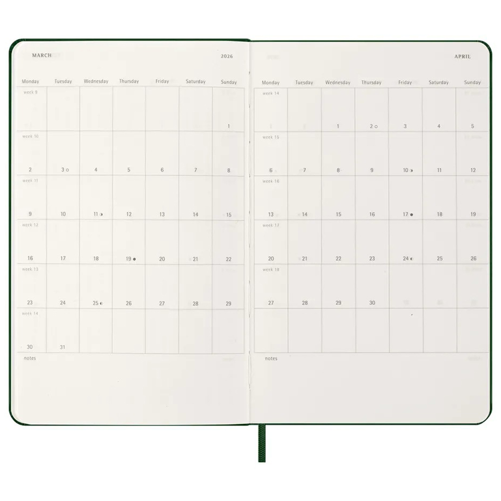 Щотижневик миртовий зелений, середній Moleskine 2026, DHK1512WN3Y26 2