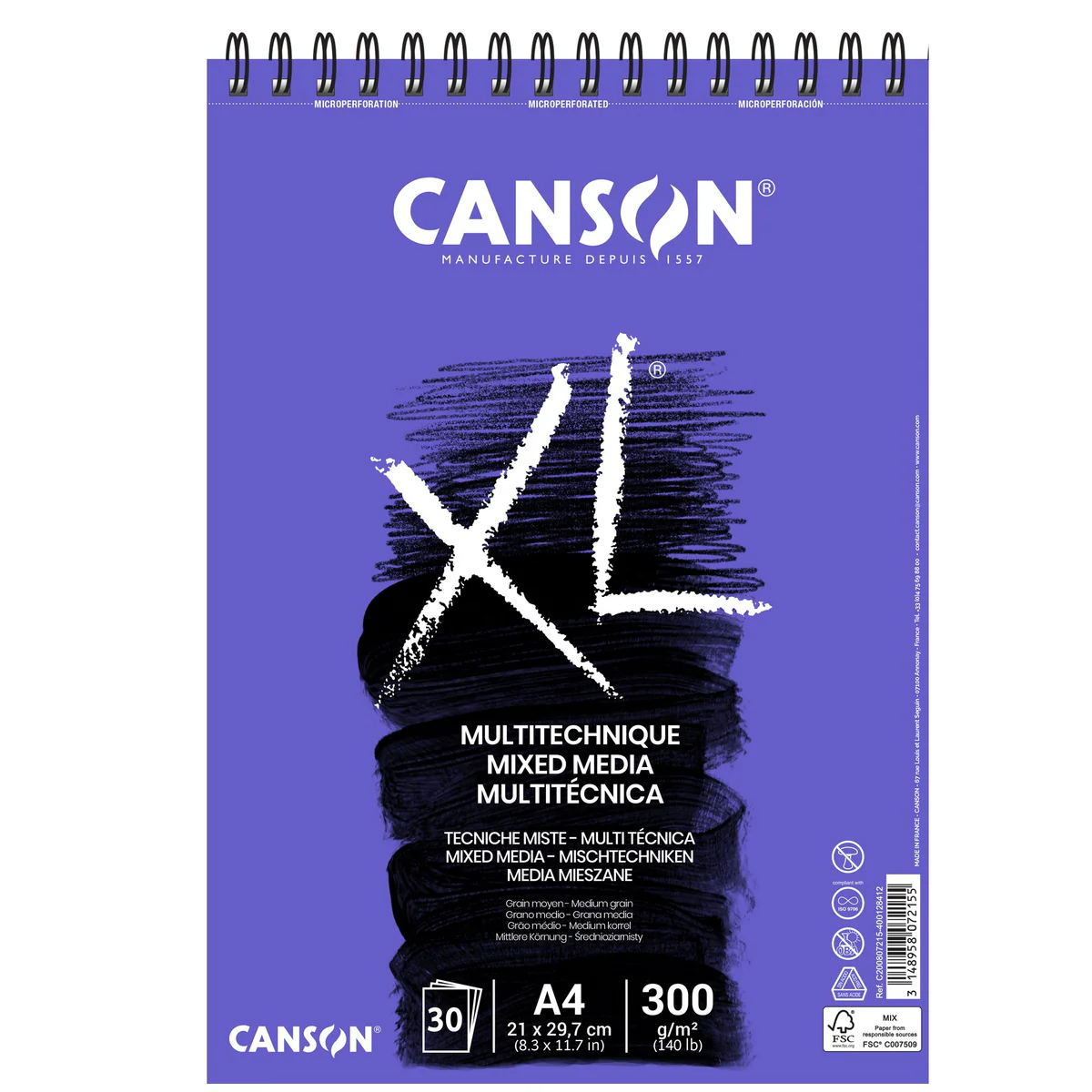 Альбом для акварелі А4 30 арк. 300 г "MIX MEDIA FIN", на пружині, 200807215 Canson 1