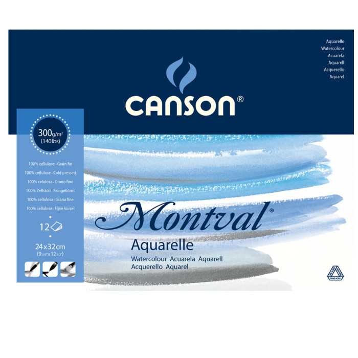 Склейка для акварелі 12 арк. 300 г/м2 (24*32 см) "Montval FIN", 200807319 Canson