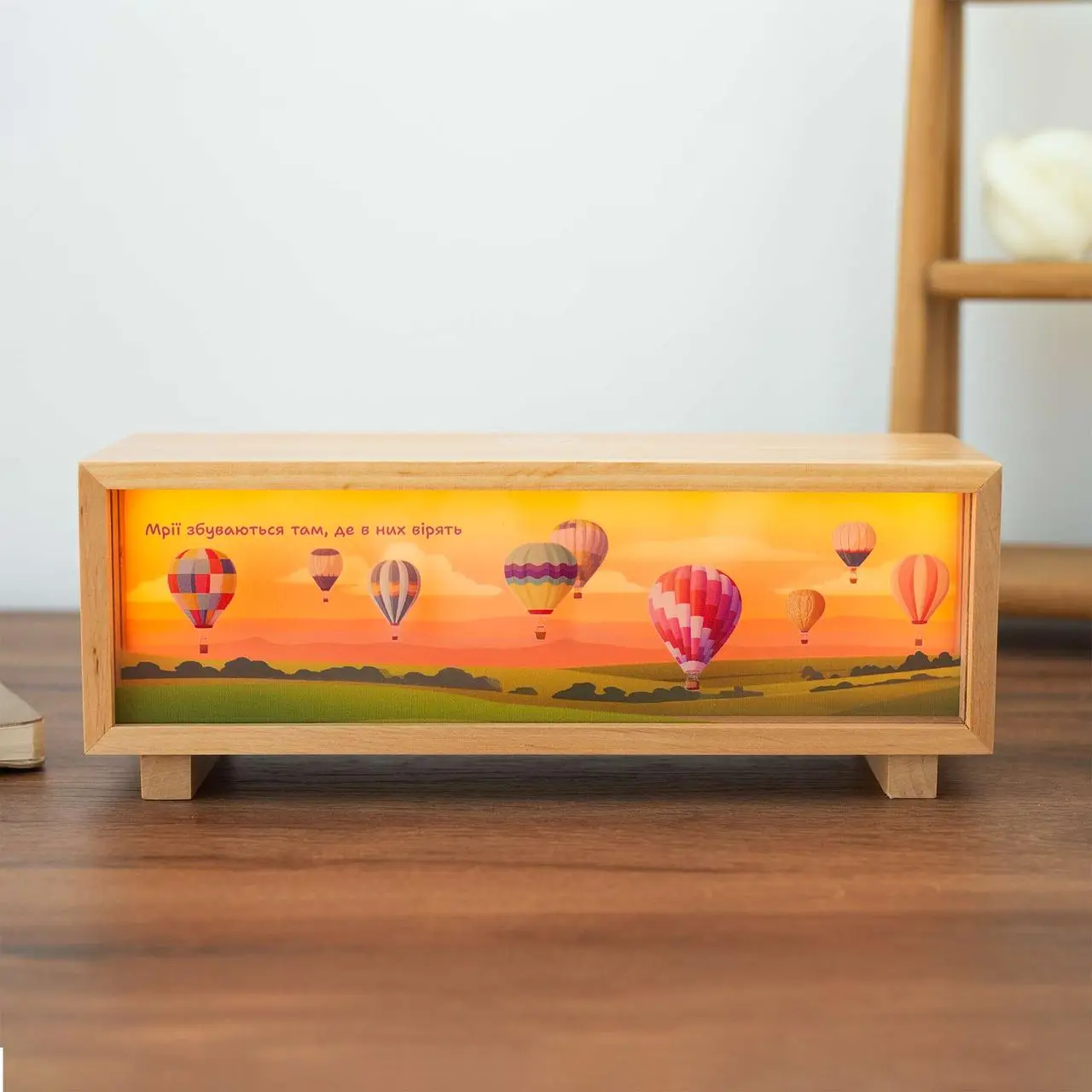 Ночник-панорама "Воздушные шары", лакированное дерево (LED, Аккумулятор, USB Type-C), npa0016 5