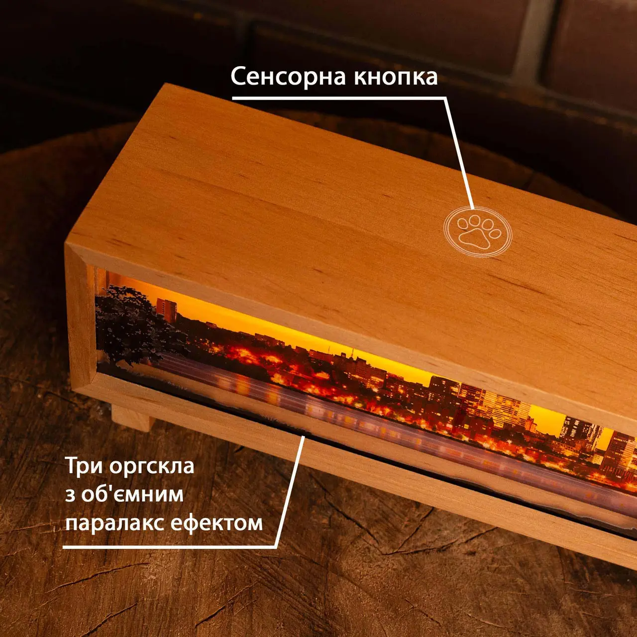Нічник-панорама “Місто Дніпро”, лаковане дерево (LED, Акумулятор, USB Type-C), npa0019 2