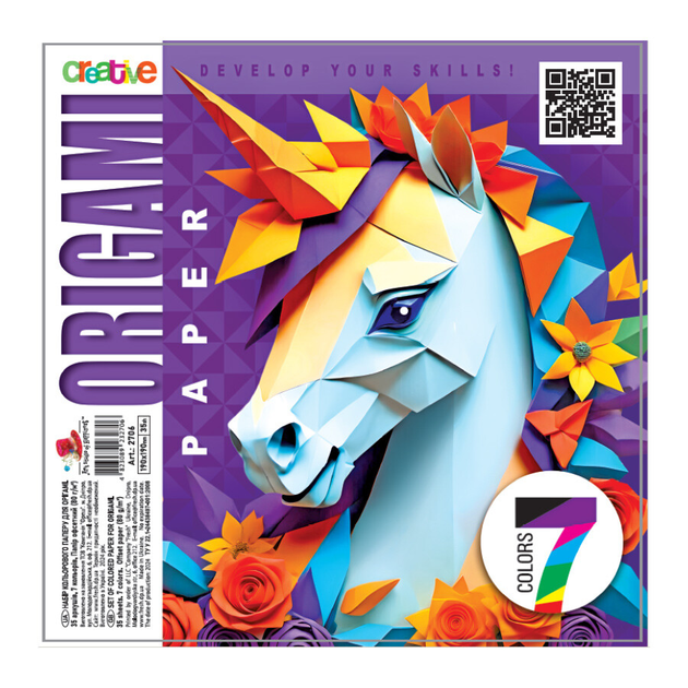 Папір для орігамі 190 х 190 мм, 80 г/м2, кольор. мікс, TM "Art studio of Happiness" (2706)