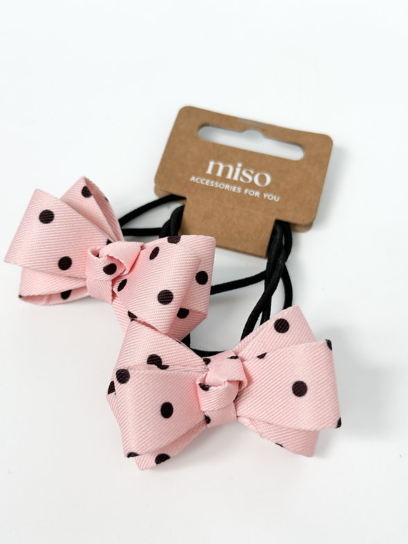Бантик на резинці MINI дрібний горох рожевий (набір із 2 шт), BAN44