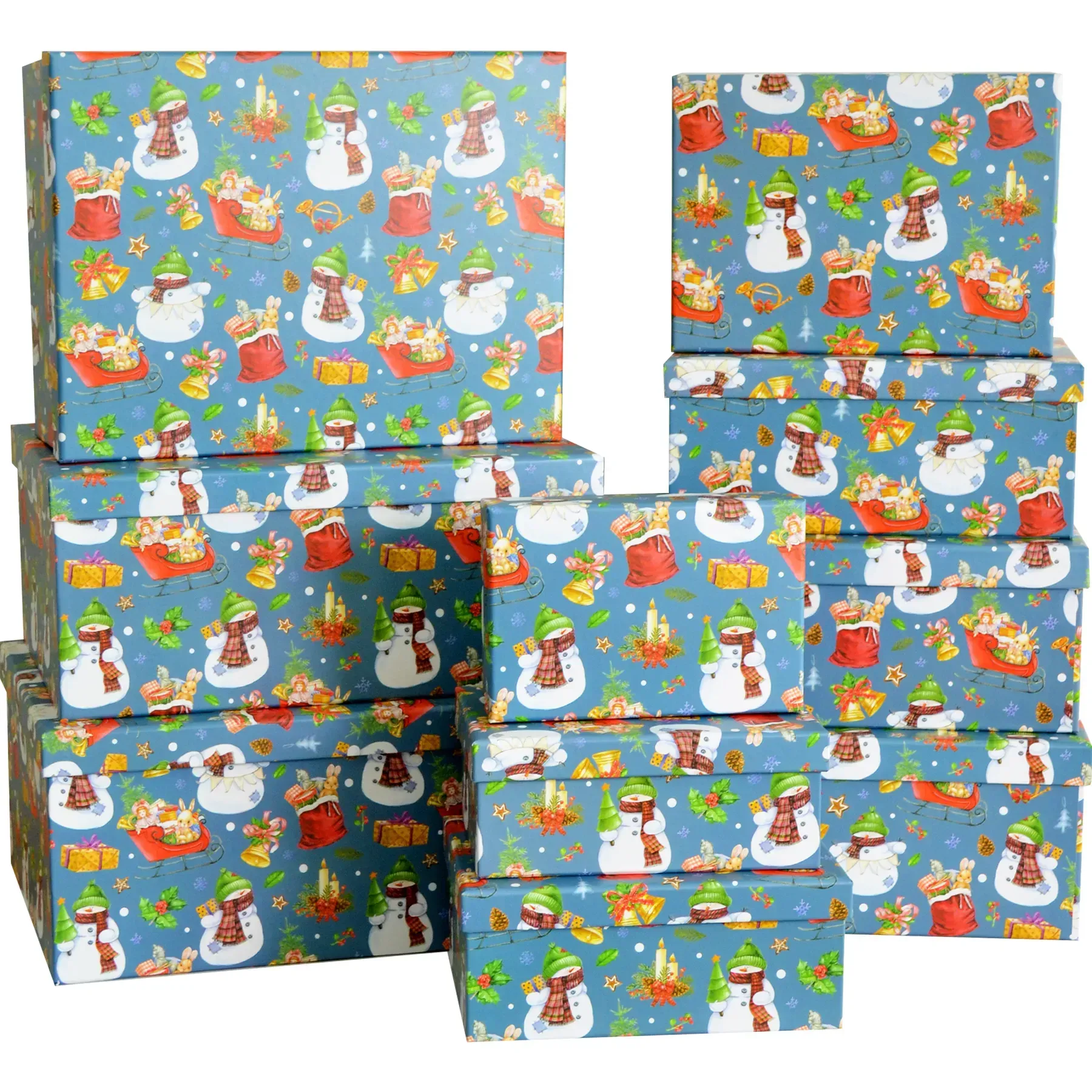 Подарункова коробка прямокутна НР, синя, "Сніговик", 31*23*13,5 см, 111012947