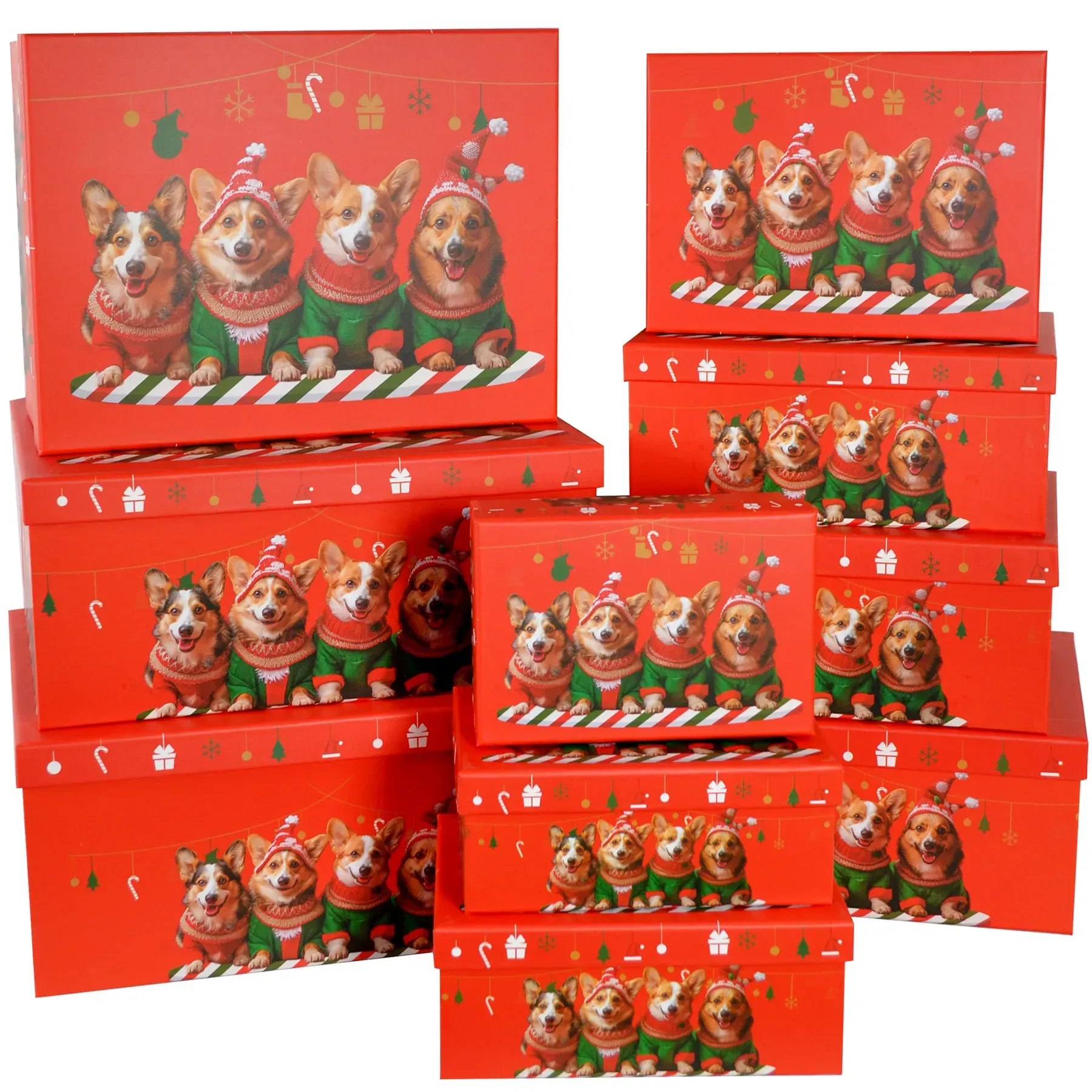 Подарункова коробка прямокутна НР, червона "Песики", 25*18*10,5 см, 1110097604