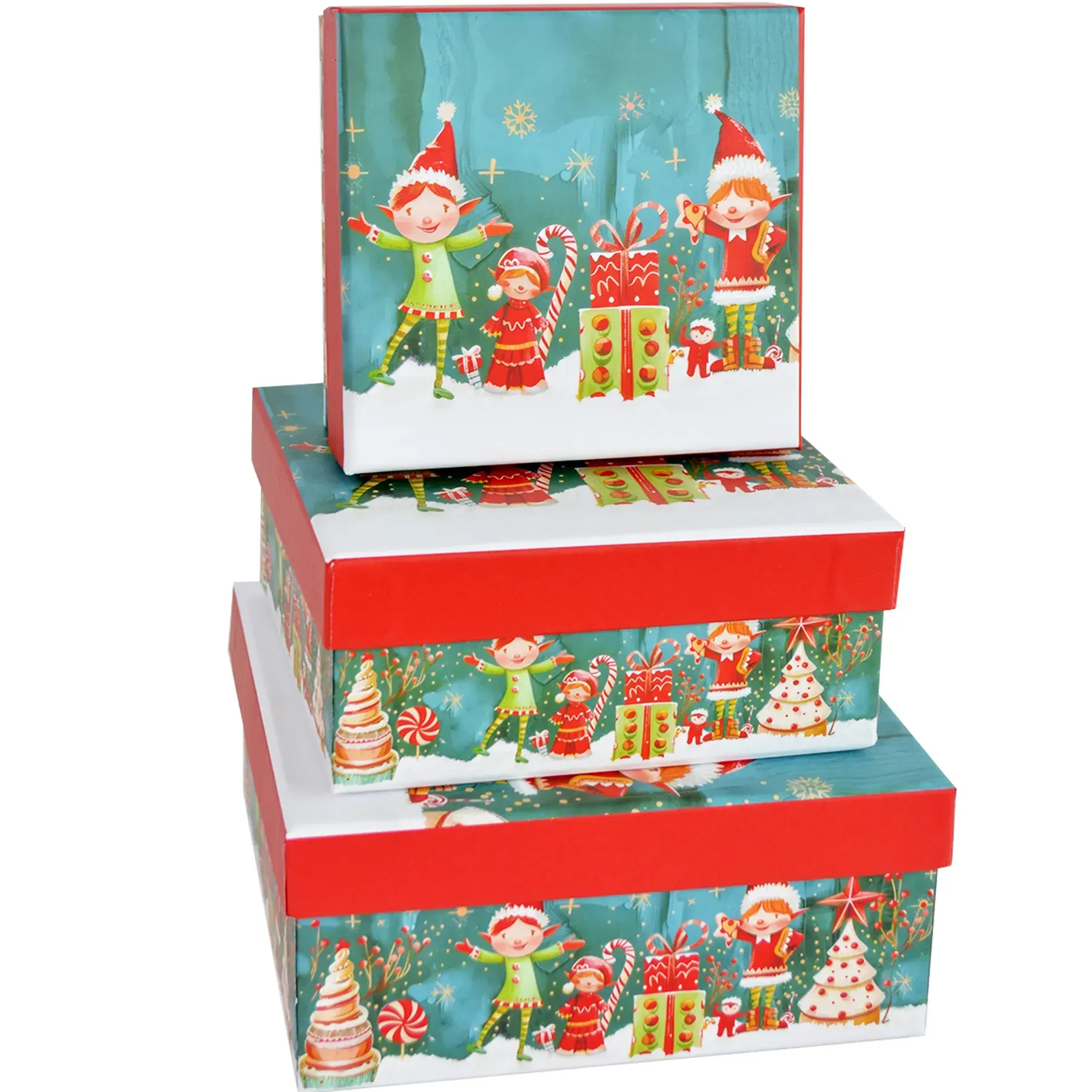 Подарункова коробка квадратна НР, "Різдвяні ельфи", 15*15*6,9 см, 4103144703