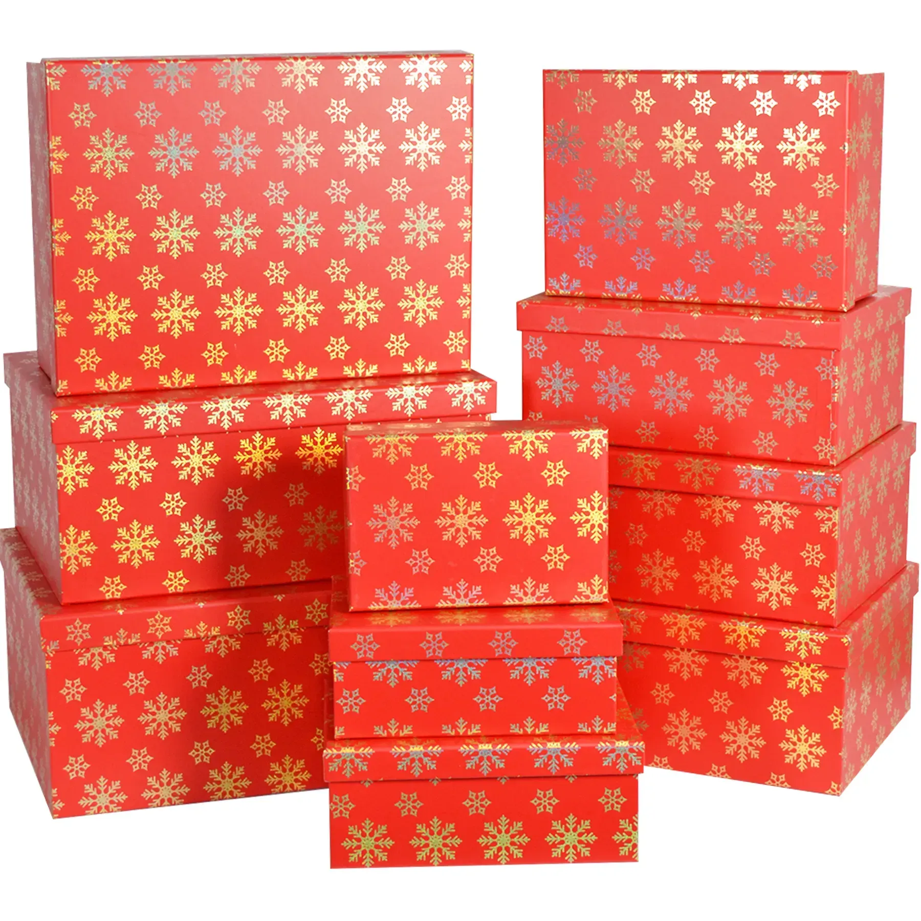 Подарункова коробка прямокутна НР, червона, "Сніжинки", 33*25,5*14,5 см, 1110130008