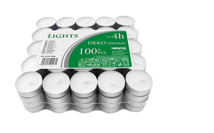 Свічка-таблетка біла / свічка чайна Bispol, 4 год горіння, S4-100 3