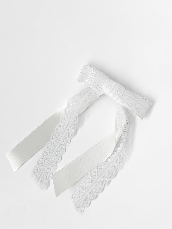 Бант білий мереживо та атлас кріплення автомат, S005 1