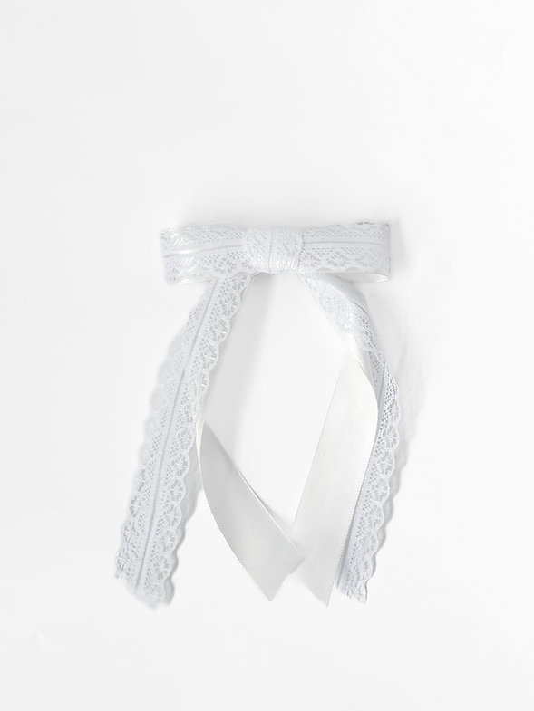 Бант білий мереживо та атлас кріплення автомат, S005
