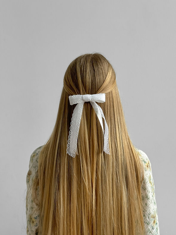 Бант білий мереживо та атлас кріплення автомат, S005 5