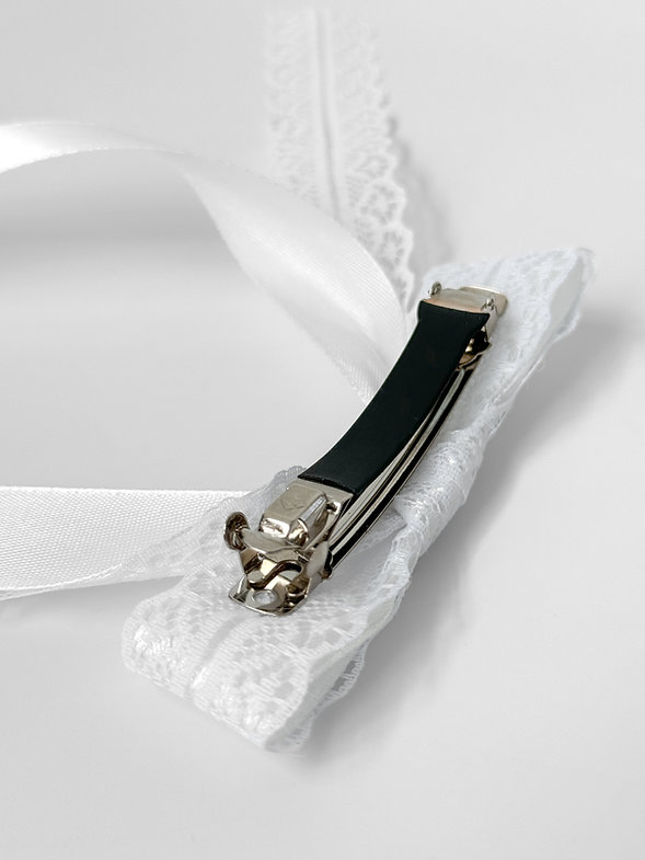 Бант білий мереживо та атлас кріплення автомат, S005 4