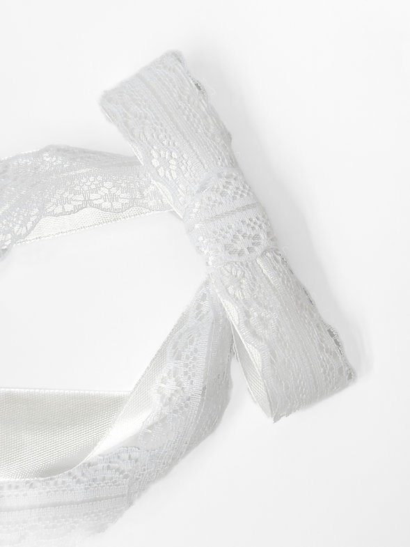 Бант білий мереживо та атлас кріплення автомат, S005 2