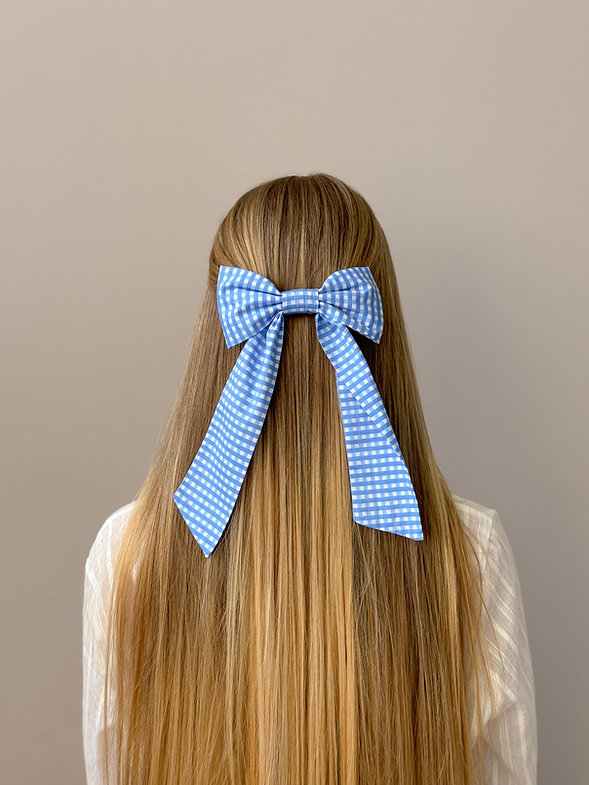 Бант голубая клетка крепления автомат, S008 4