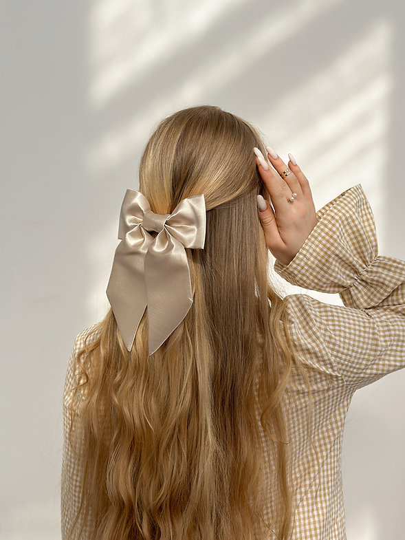 Бант для волос бежевый атлас, A123-10 1