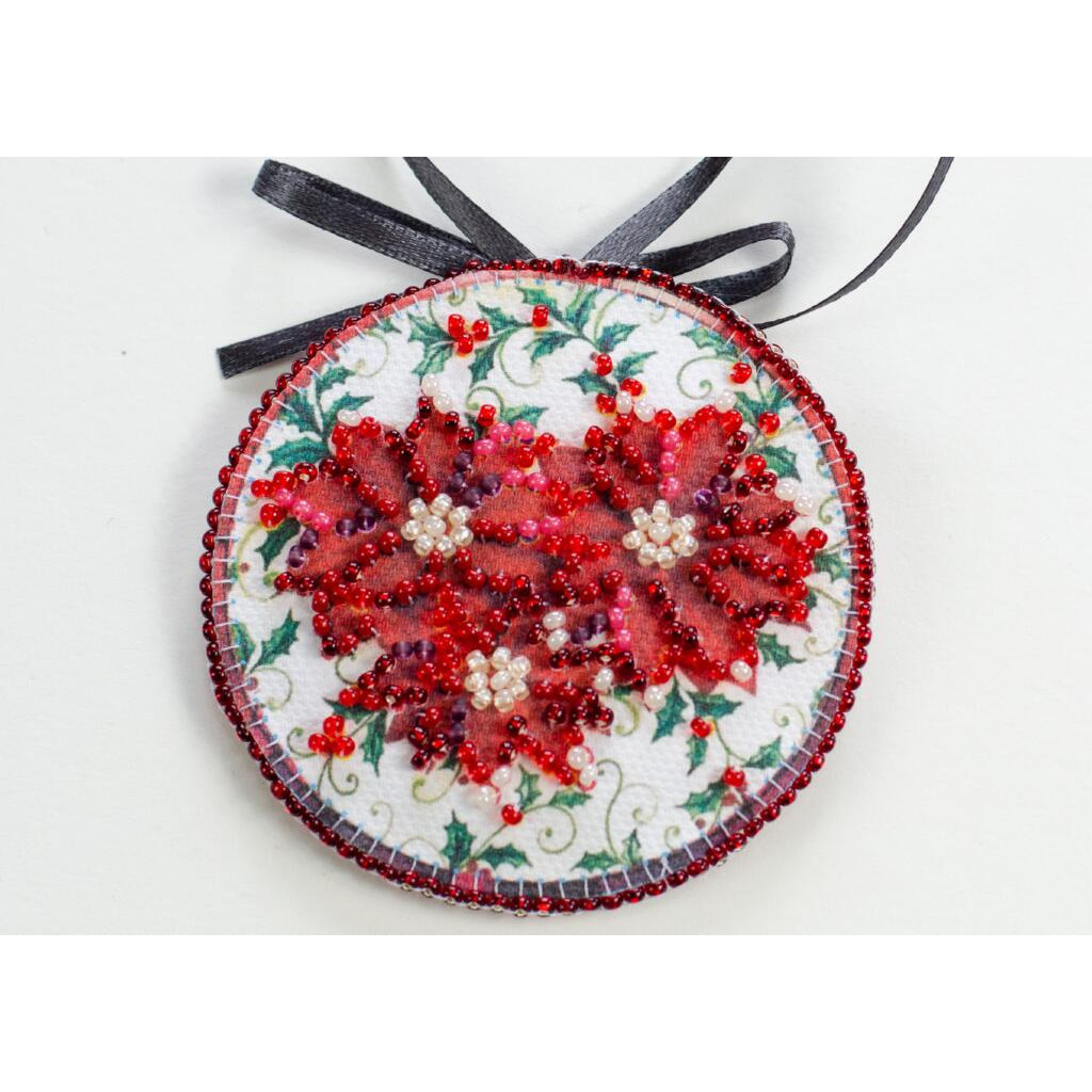 Набір для вишивання бісером новорічної іграшки на натуральному художньому холсті "Червоний кардинал", ABT-035 2