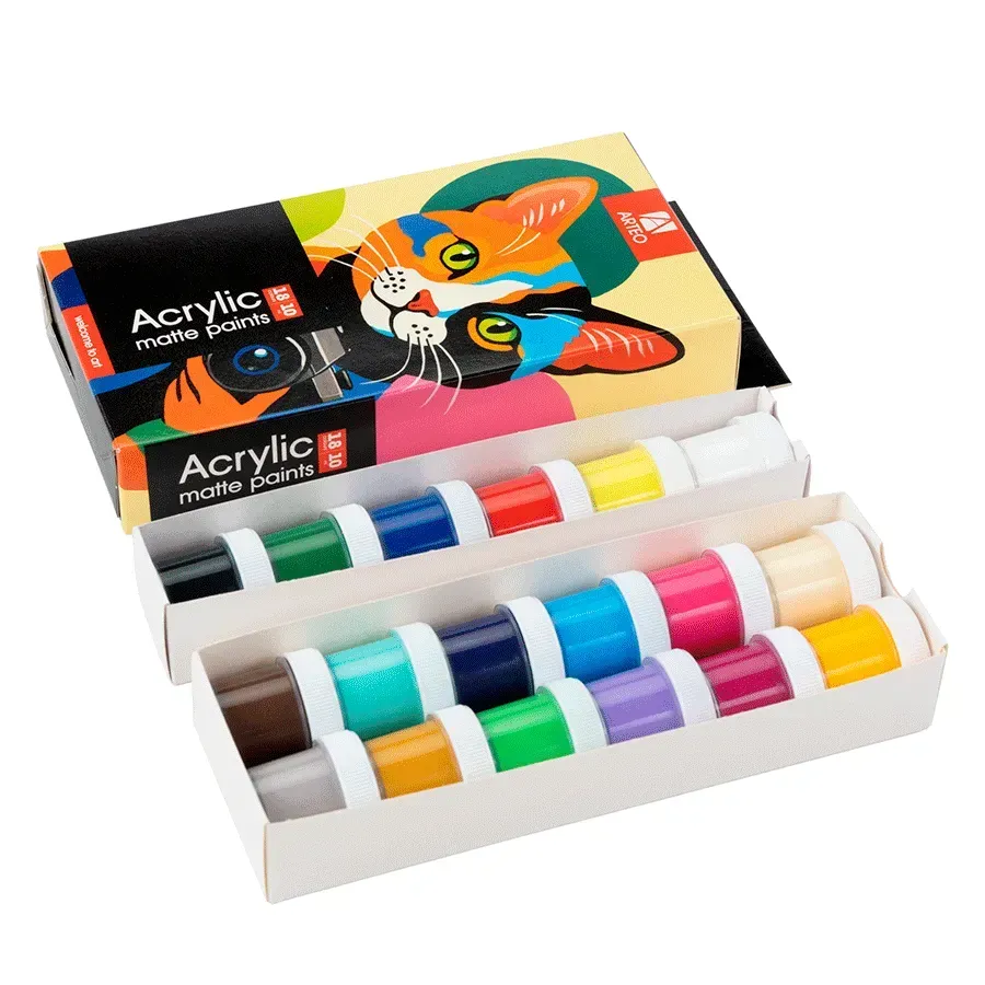 Набір акрилових фарб ColorСat, матовий, 18*10 мл, Arteo 1
