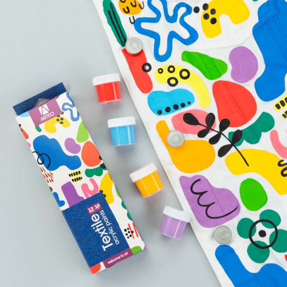 Набір акрилових фарб для розпису тканин Colors, 12*10 мл, Arteo 2