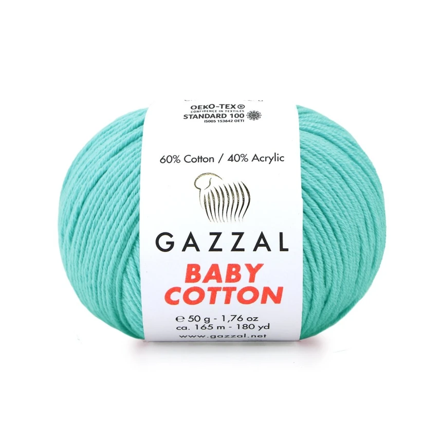 Пряжа Baby Cotton №3452 світла бірюза бавовна 60% акрил 40% 50гр 165 м