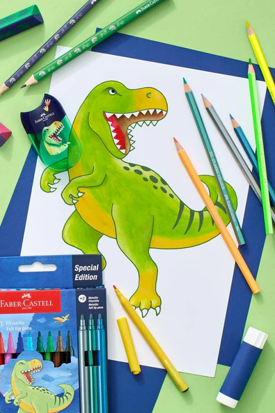 Фломастери 10 кол. "Dinosaur" + 3 металика + наклейки у картонній коробці, 554214 Faber-Castell 3