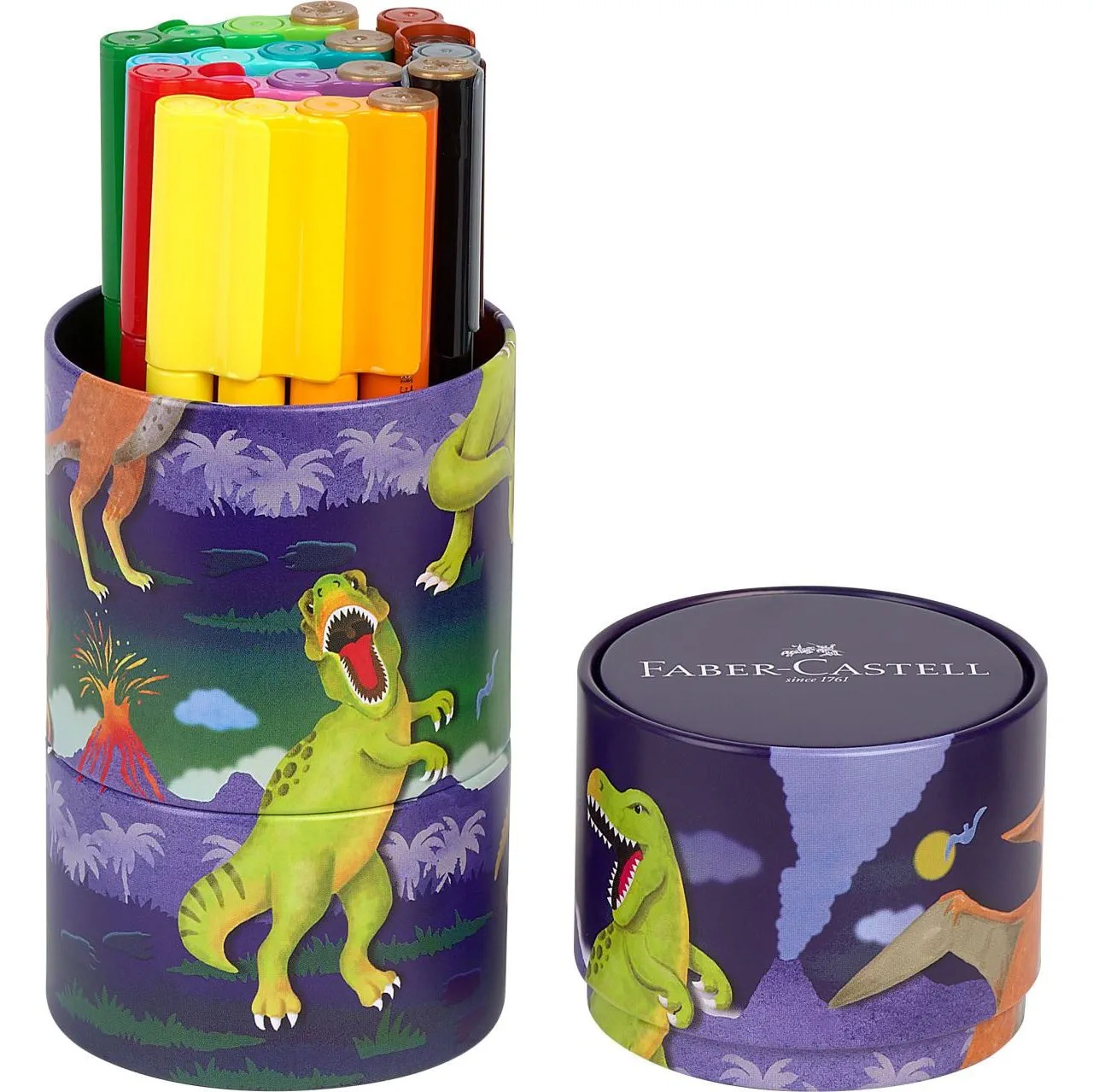 Фломастери 20 кол. Connector "Dinosaur" у подарунковій металевій коробці, 155546 Faber-Castell 2