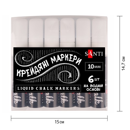 Крейдяний маркер SANTI, білий, 10 мм, 6 шт/кор, 391122 1