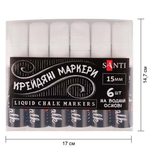 Крейдяний маркер SANTI, білий, 15 мм, 6 шт/кор, 390790 1