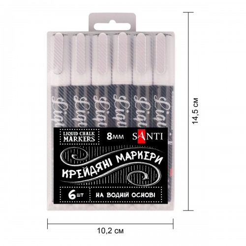 Крейдяний маркер SANTI, білий, 8 мм, 6 шт/кор, 391123 1