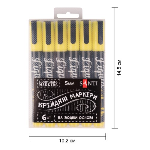 Крейдяний маркер SANTI, неоновий жовтий, 5 мм, 6 шт/кор, 390789 1