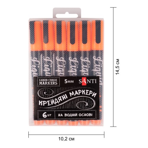 Крейдяний маркер SANTI, неоновий помаранчевий, 5 мм, 6 шт/кор, 390786 1