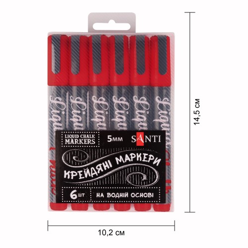 Крейдяний маркер SANTI, червоний, 5 мм, 6 шт/кор, 391124 2