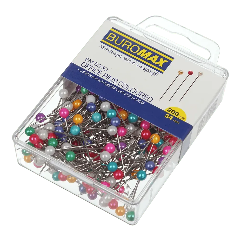 Шпильки 34мм, 200 шт, кольорові, пластиковий контейнер, BM5250 Шпильки 34мм, 200 шт, кольорові, пластиковий контейнер, BM5250