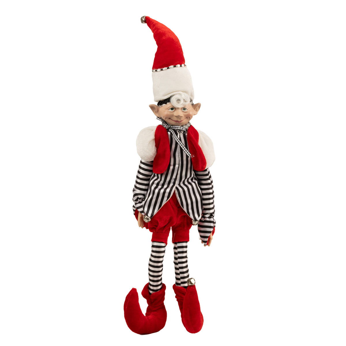 Игрушка новогодняя Эльф красный с бело-синими полосками 24 см, 9763034 ТМ "A&G"