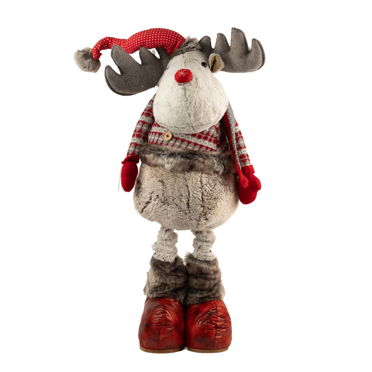 Мягкая новогодняя игрушка Олень на телескопических ногах 107-153 см, белый, 778-273