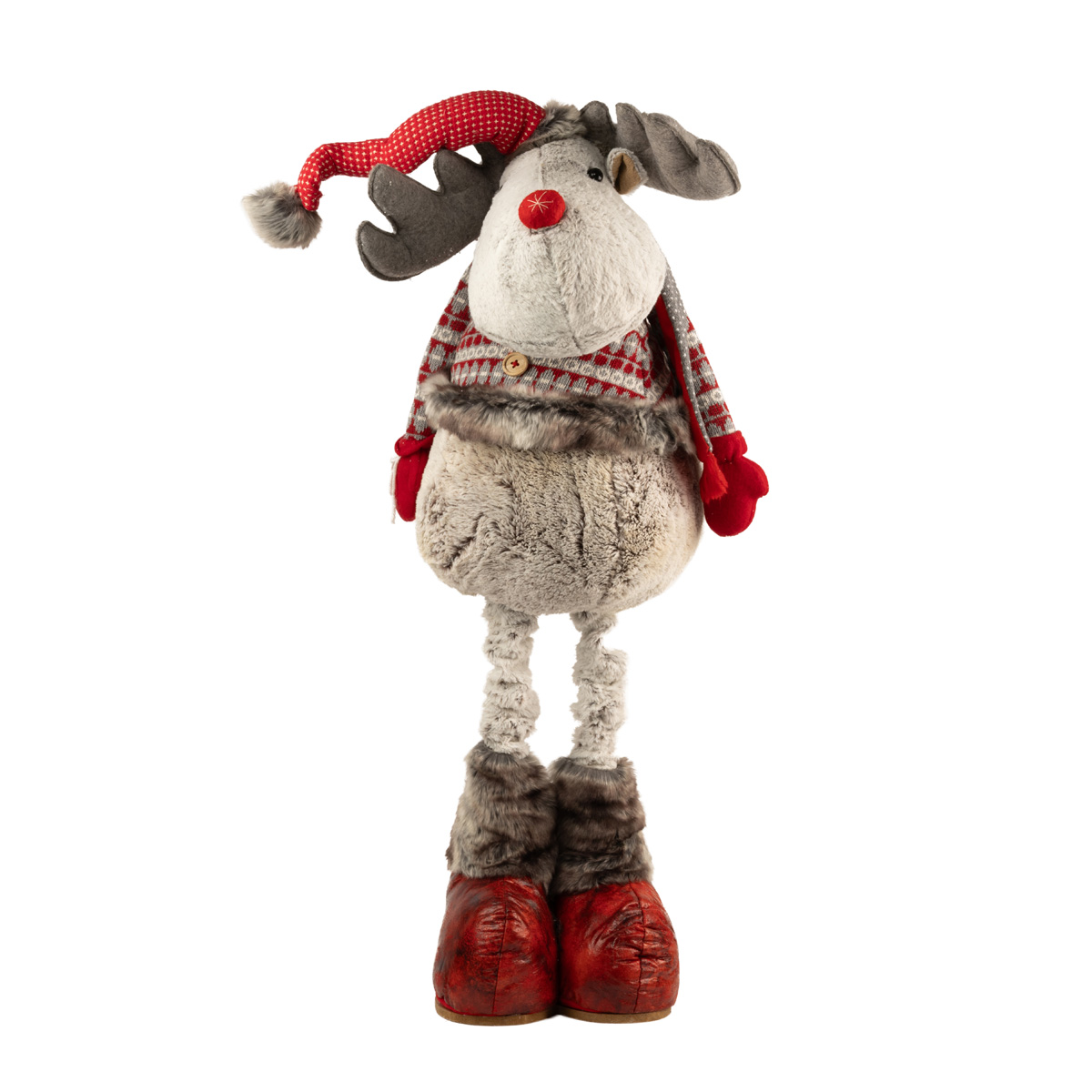 Мягкая новогодняя игрушка Олень на телескопических ногах 107-153 см, белый, 778-273 1