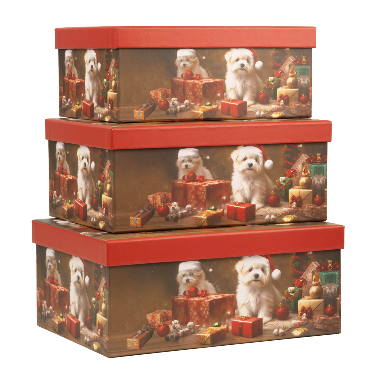 Подарункова коробка прямокутна НР, "Песик у різдвяній шапці", 25*18*10,5 см, 1110110204 2