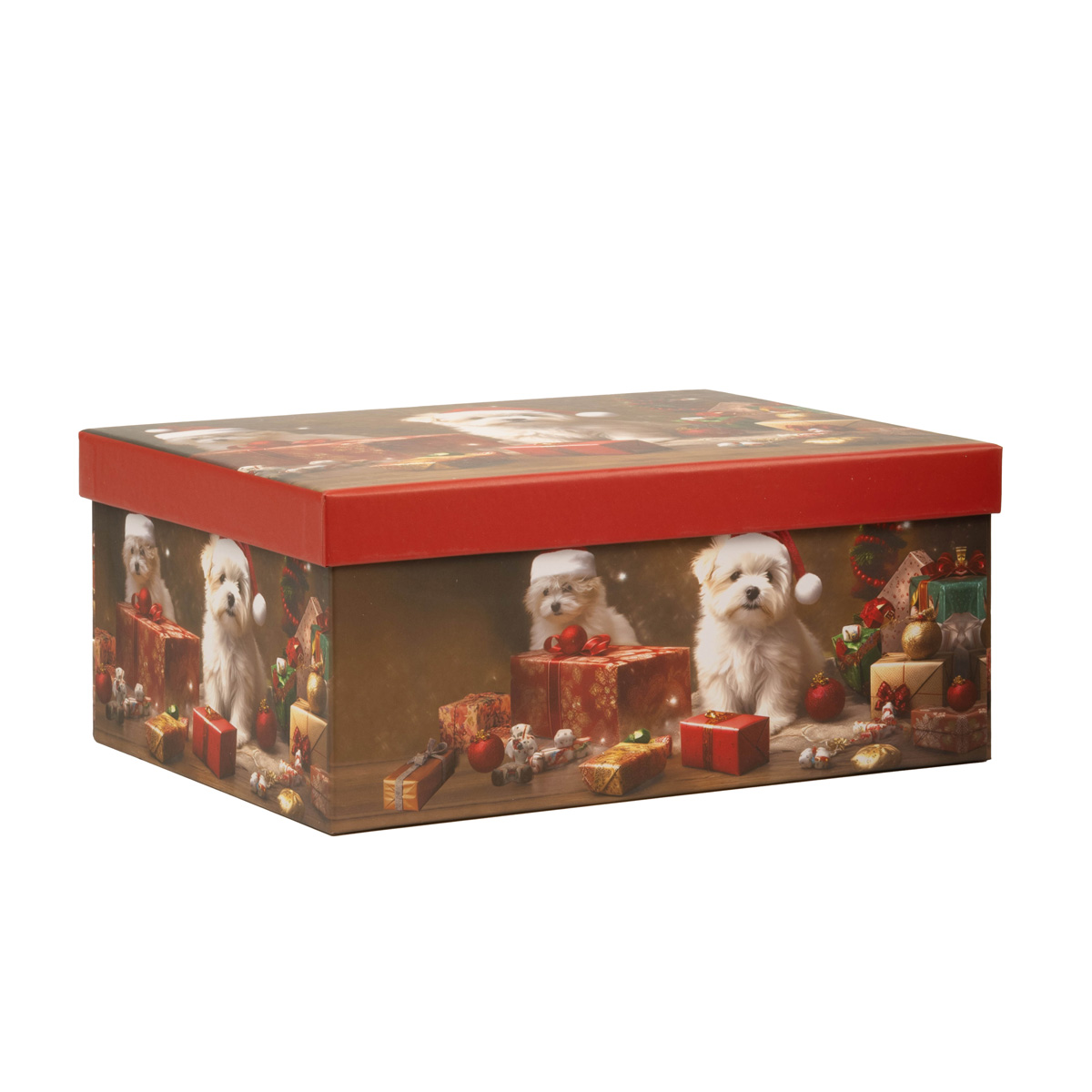 Подарункова коробка прямокутна НР, "Песик у різдвяній шапці", 35*27*15,5 см, 1110110209