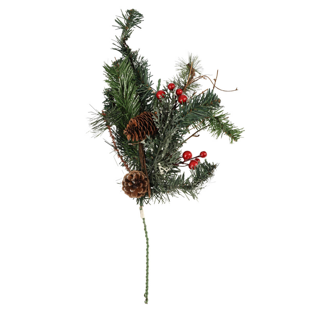 Декор новогодний Искусственная веточка 18" с ягодами и шишками, 10101.000