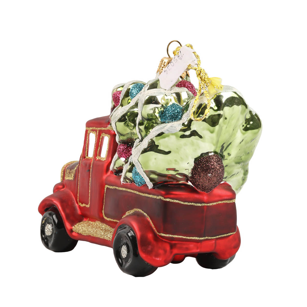 Елочное украшение стеклянное Грузовик с рождественской елкой 15,3 см, 1173C 3