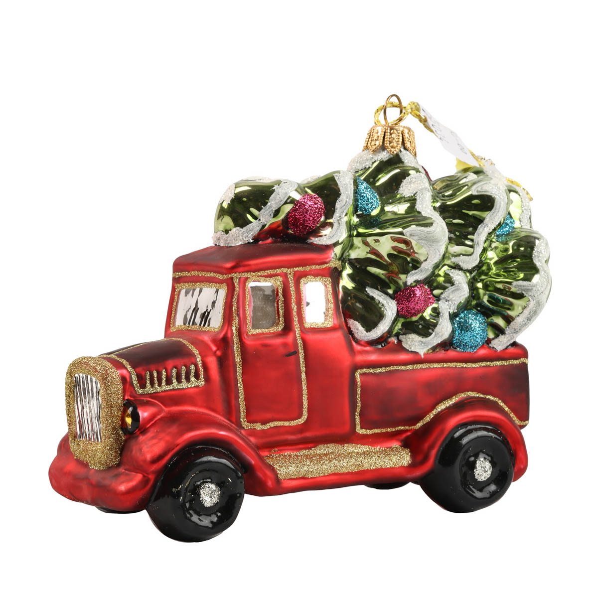 Елочное украшение стеклянное Грузовик с рождественской елкой 15,3 см, 1173C