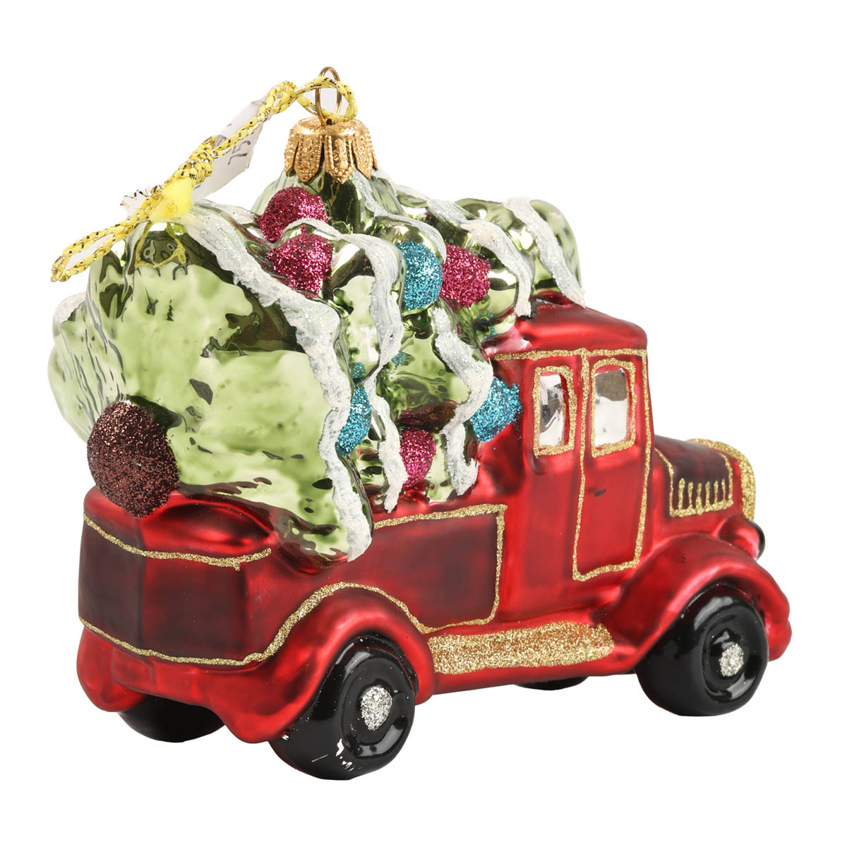 Елочное украшение стеклянное Грузовик с рождественской елкой 15,3 см, 1173C 1