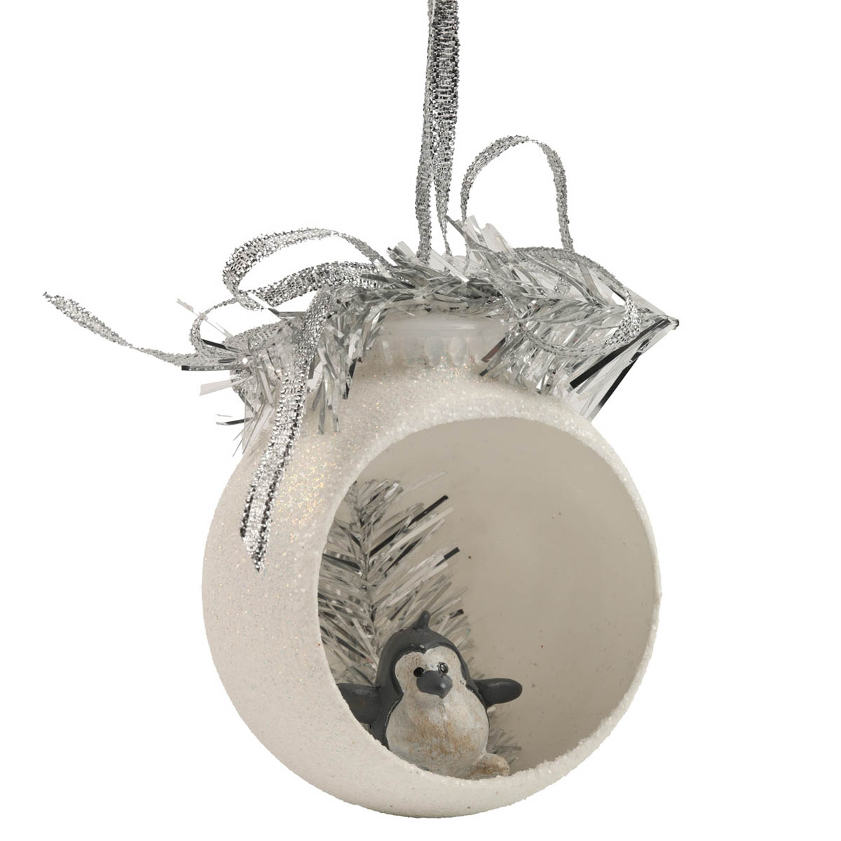 Ёлочное украшение Шар прозрачный открытый 6,5 см со снеговиком/пингвином всередине, глиттер, 5613 1