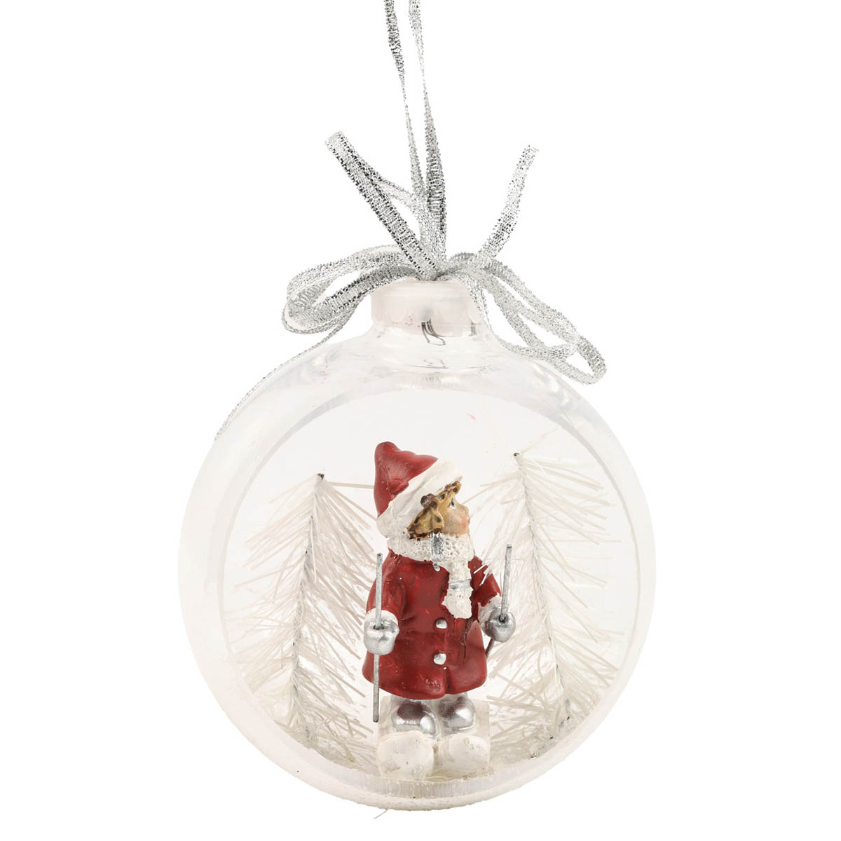 Ёлочное украшение Шар прозрачный открытый 9,5 см с девочкой всередине и бантом, 5730