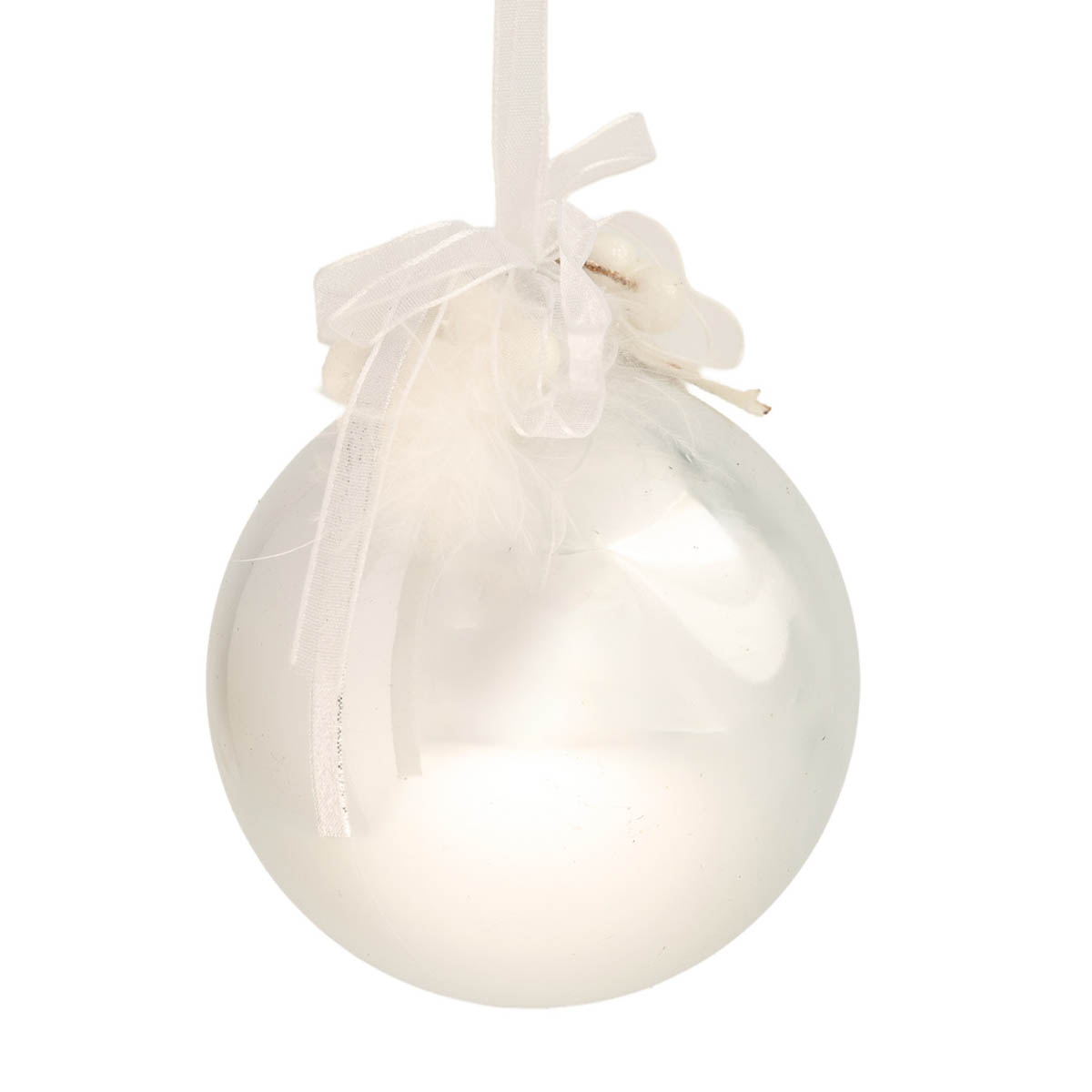 Ёлочное украшение Шар 8,5 см с глиттером, ягодами, и перьями (3 вида в ассорт.), 77273