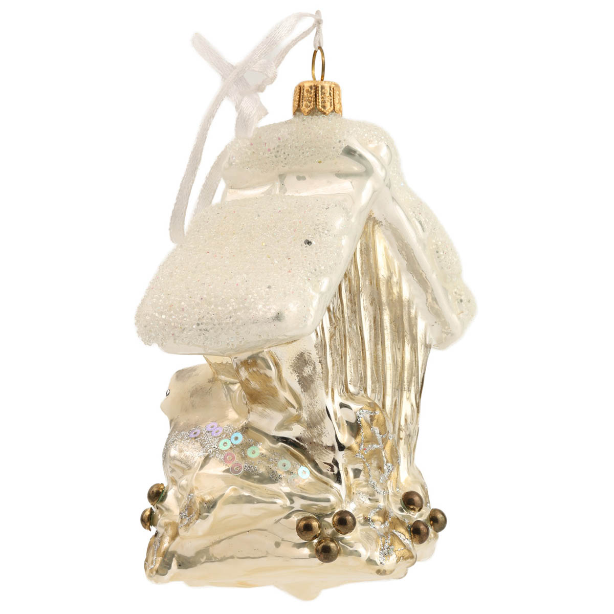 Елочное украшение Птичий домик бело-золотой, F1665-19200 1