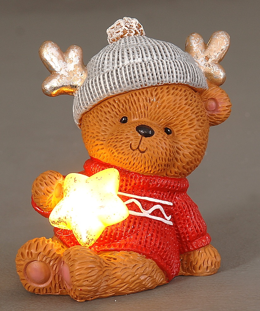 Украшение сувенирное, декоративная статуэтка «Мишка со звездой LED светом» 14,5 см, 25506, ТМ «A&G»