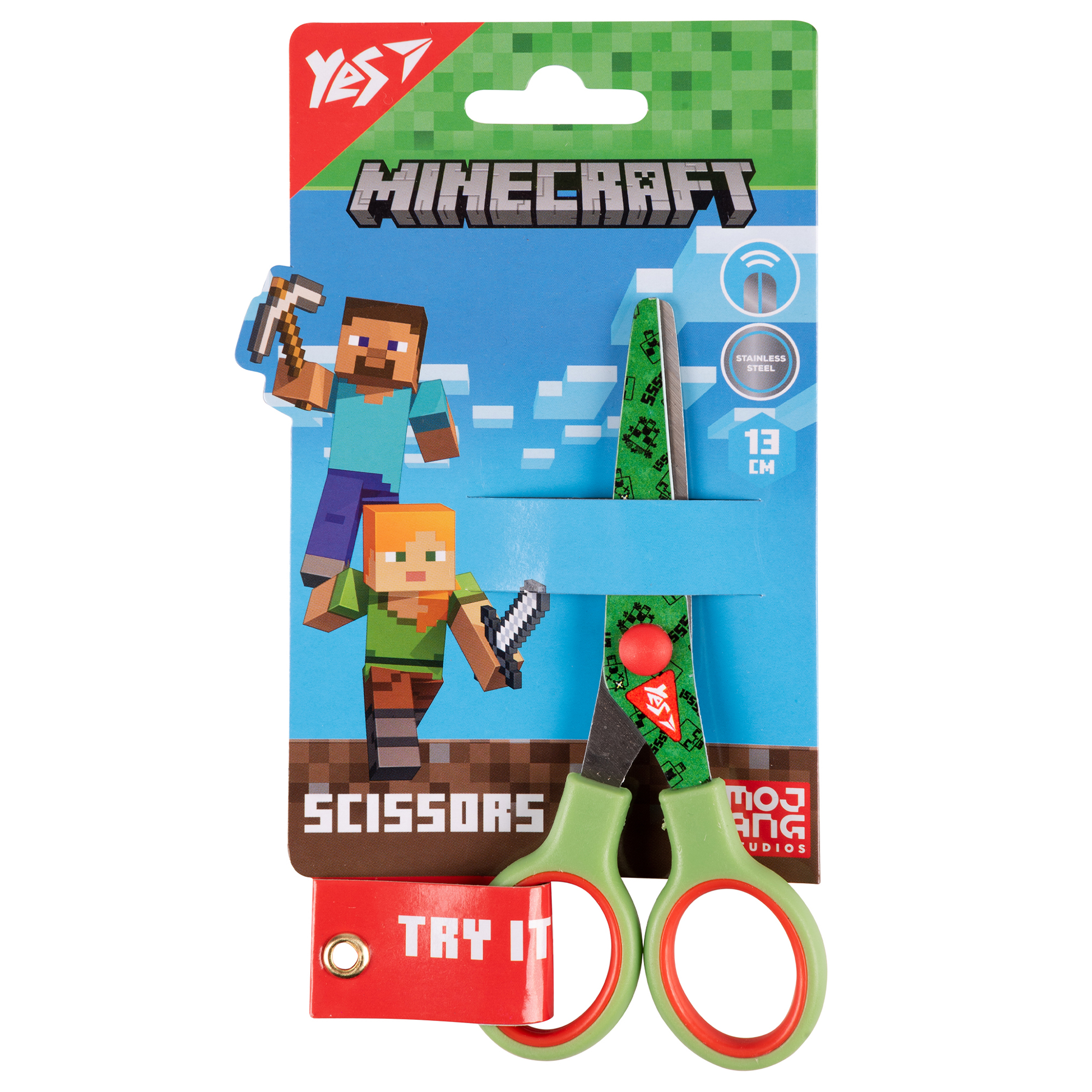 Ножницы Yes «Minecraft» 13 см, с принтом на лезвии, зеленые, 480436