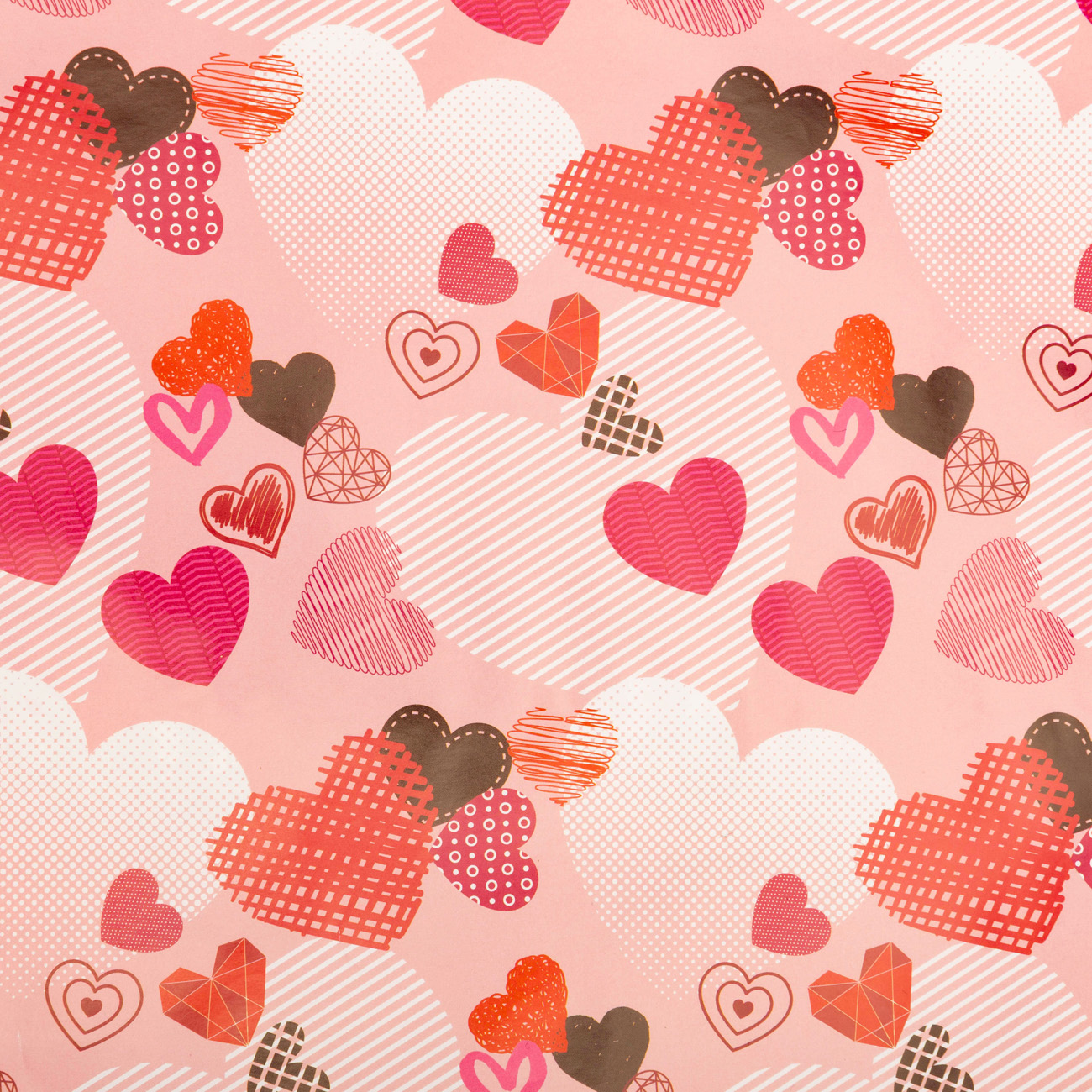 Папір пакувальний 70 см*1 м, рожеві сердечки, 48119007945